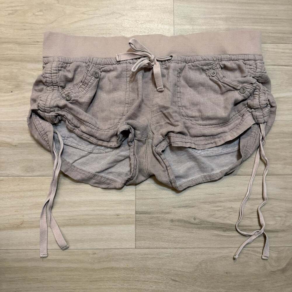Vintage Y2K Rewind Casual Shorts Size 7 Beige Cotton Cargo Ruched